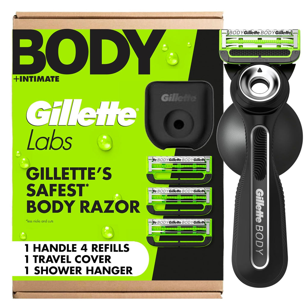 Gillette Labs Body + Intimate Razor For Men, Handle + 4 Blade Refills, Travel