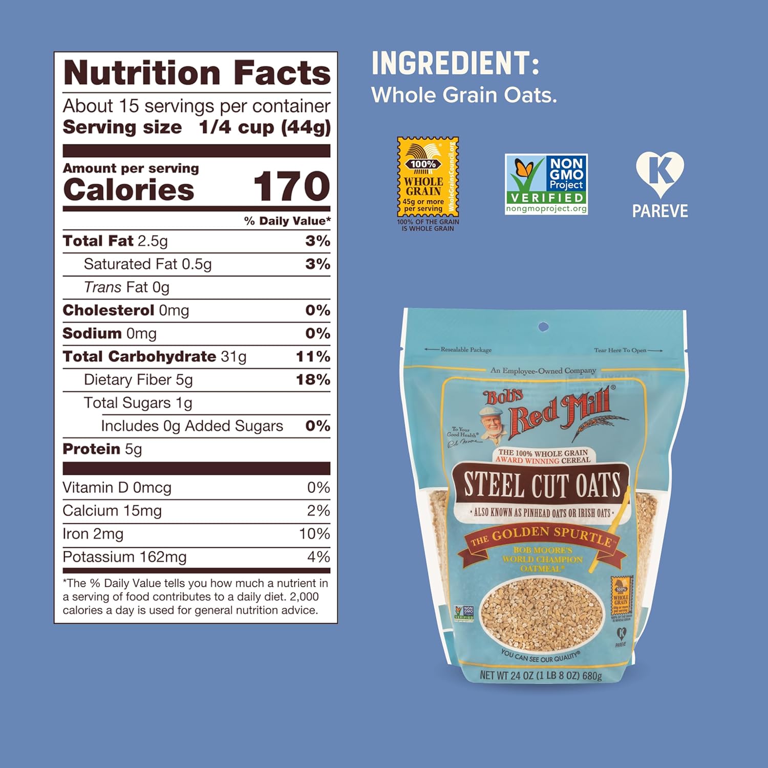 Bob's Red Mill Steel Cut Oats, 24oz (Pack of 4) - Non GMO, Whole Grain