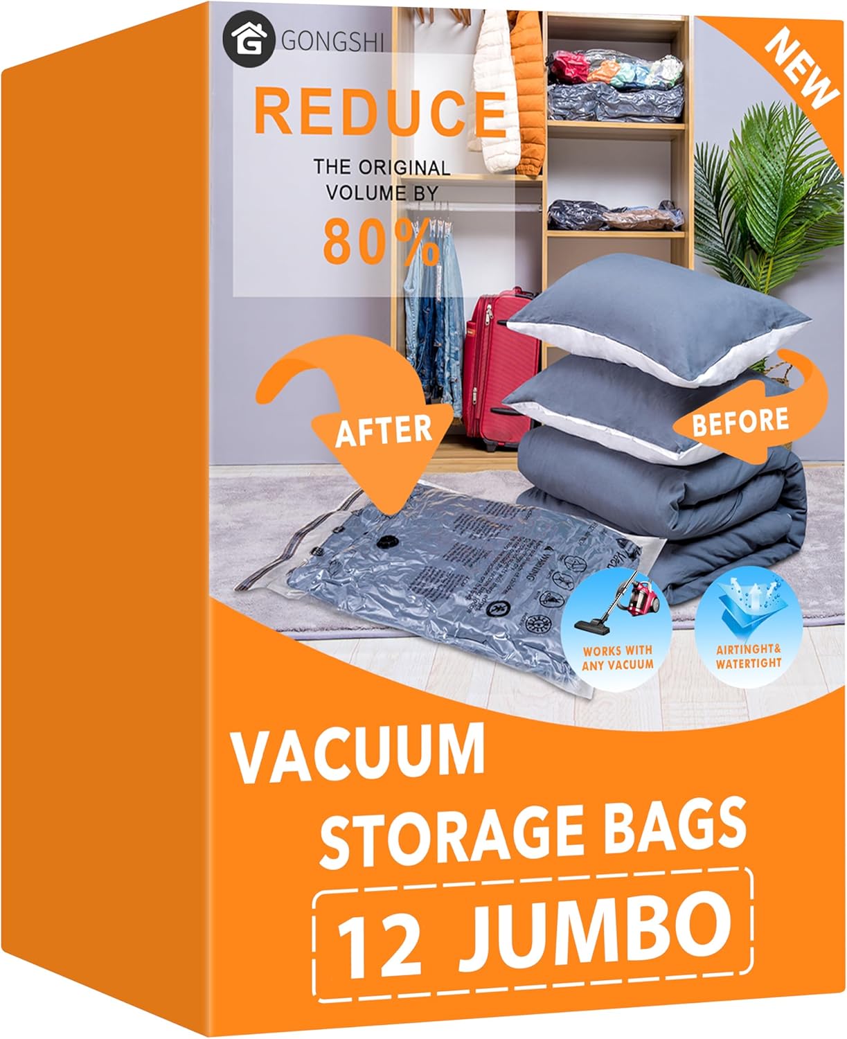 GONGSHI Vacuum Storage Bags, Space Saver Seal Bags For Clothing, Travel