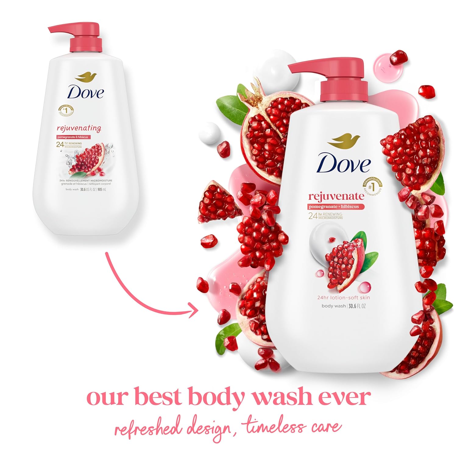 Dove Body Wash with Pump Rejuvenate Pomegranate & Hibiscus for 24hr