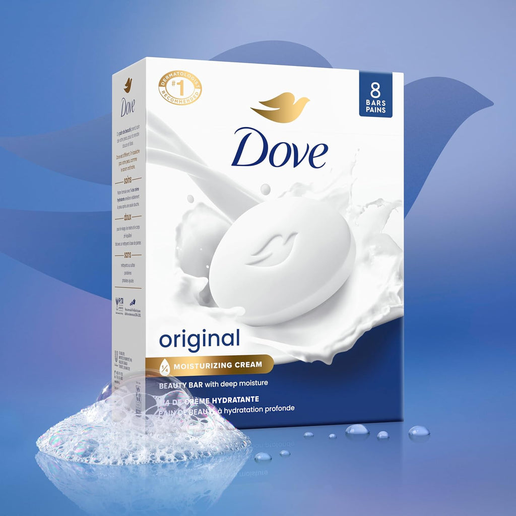 Dove Beauty Bar Soap Original 8 Count for Soft, Smooth Skin, with 1/4