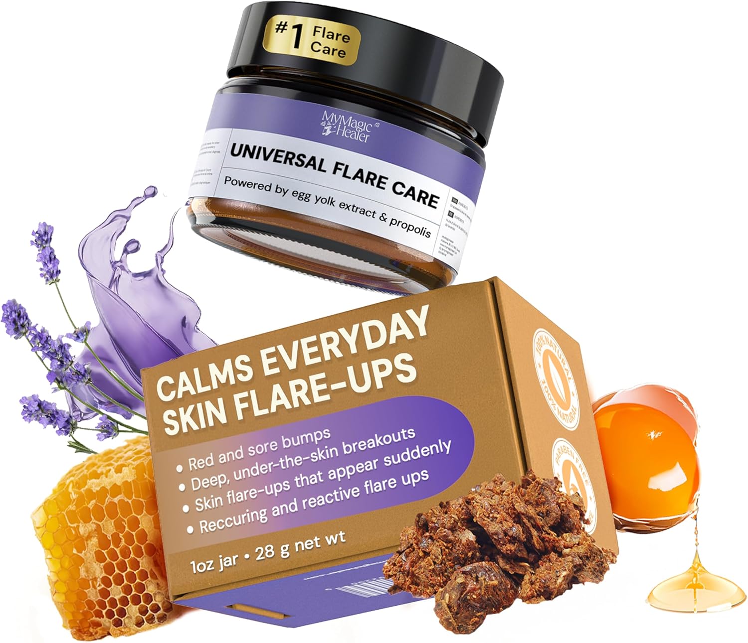 MyMagicHealer Universal Flare Care ‰ÛÒ Multi-Purpose Solution | Skin Flare-Ups - Hidradenitis Suppurativa, Folliculitis, Boils, Cysts | Anti-Chafing | Irritated Skin Relief w/Propolis & Egg Yolk 1 oz