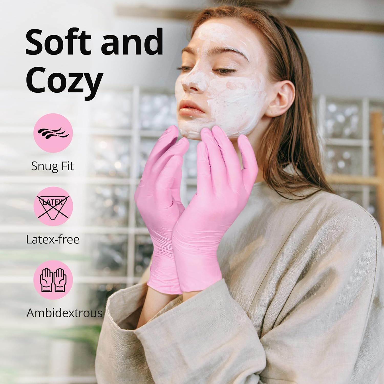 SwiftGrip Pink Nitrile Gloves, 3-mil, Industrial Gloves Disposable Latex Free, for Cleaning & Esthetician, Rubber Powder-Free, 100-ct Box (Small)