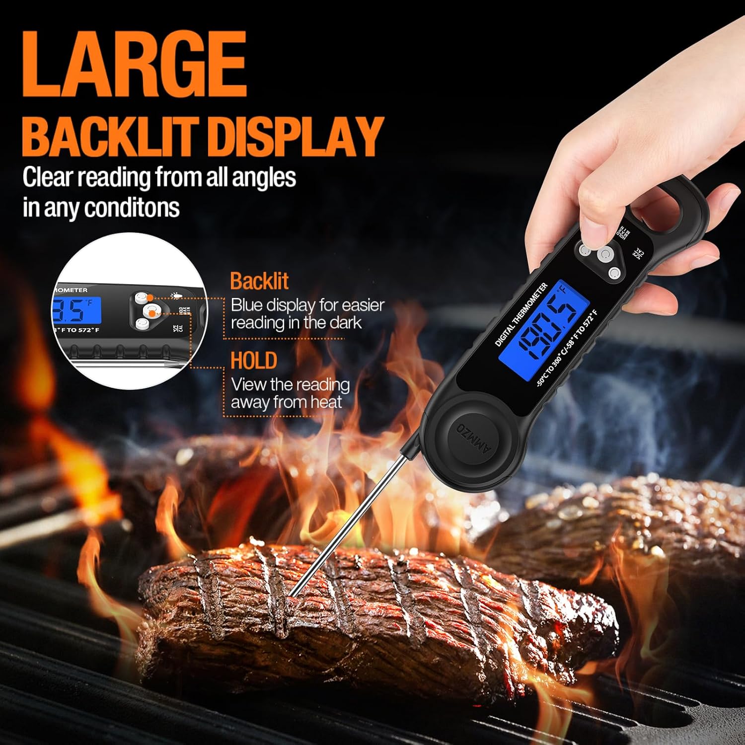 AMMZO Meat Thermometer Digital, Instant Read Food Thermometer for Cooking