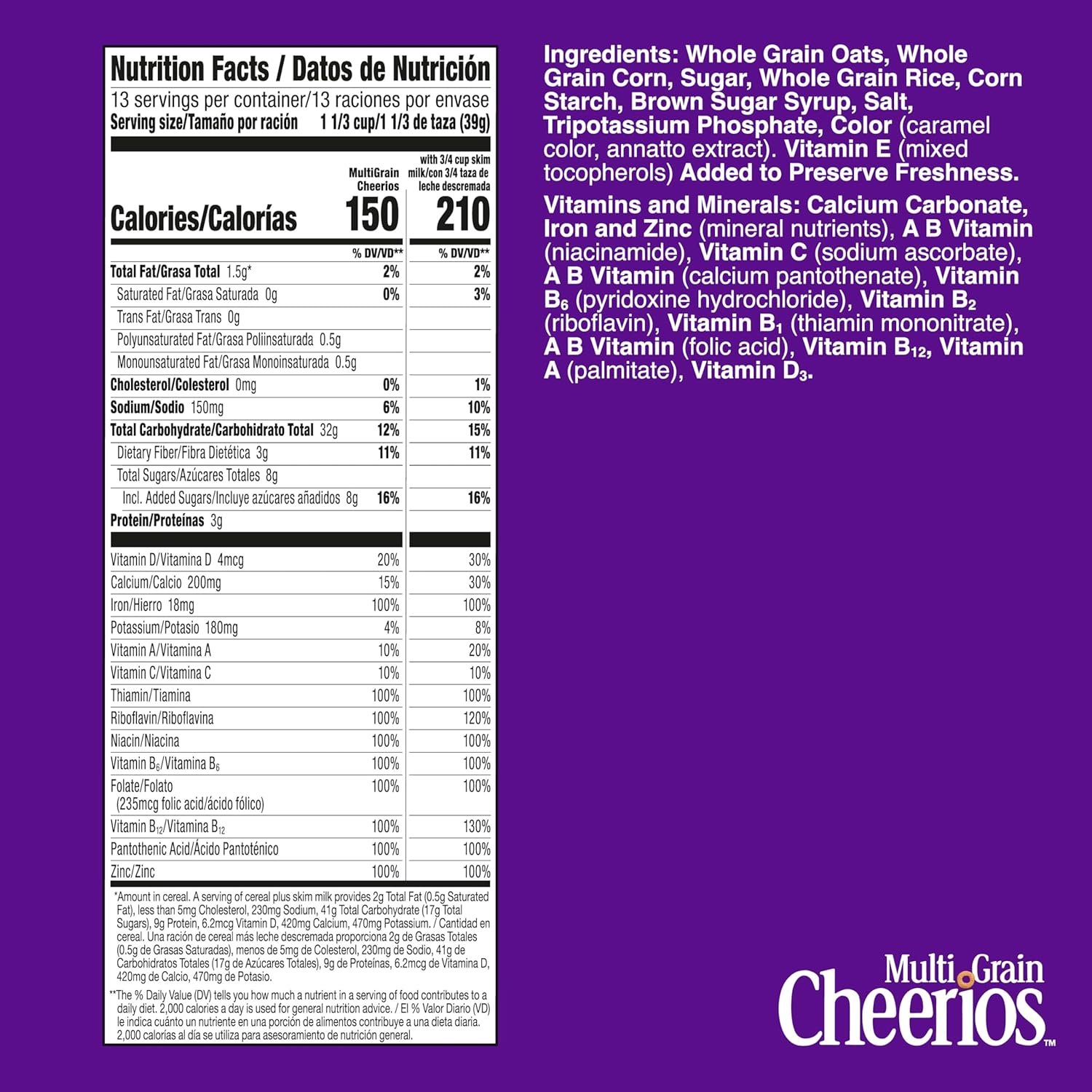Multi Grain Cheerios, Heart Healthy Breakfast Cereal, Gluten Free, Family