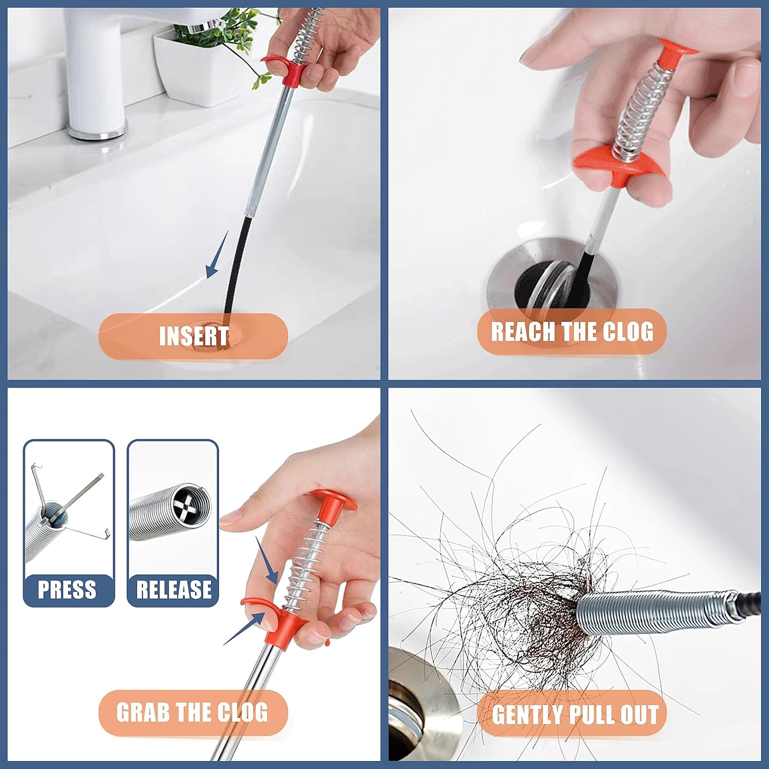 35.5inch Drain Clog Remover(1pcs), 25inch Drain Snake Hair Remover(6pcs) •?