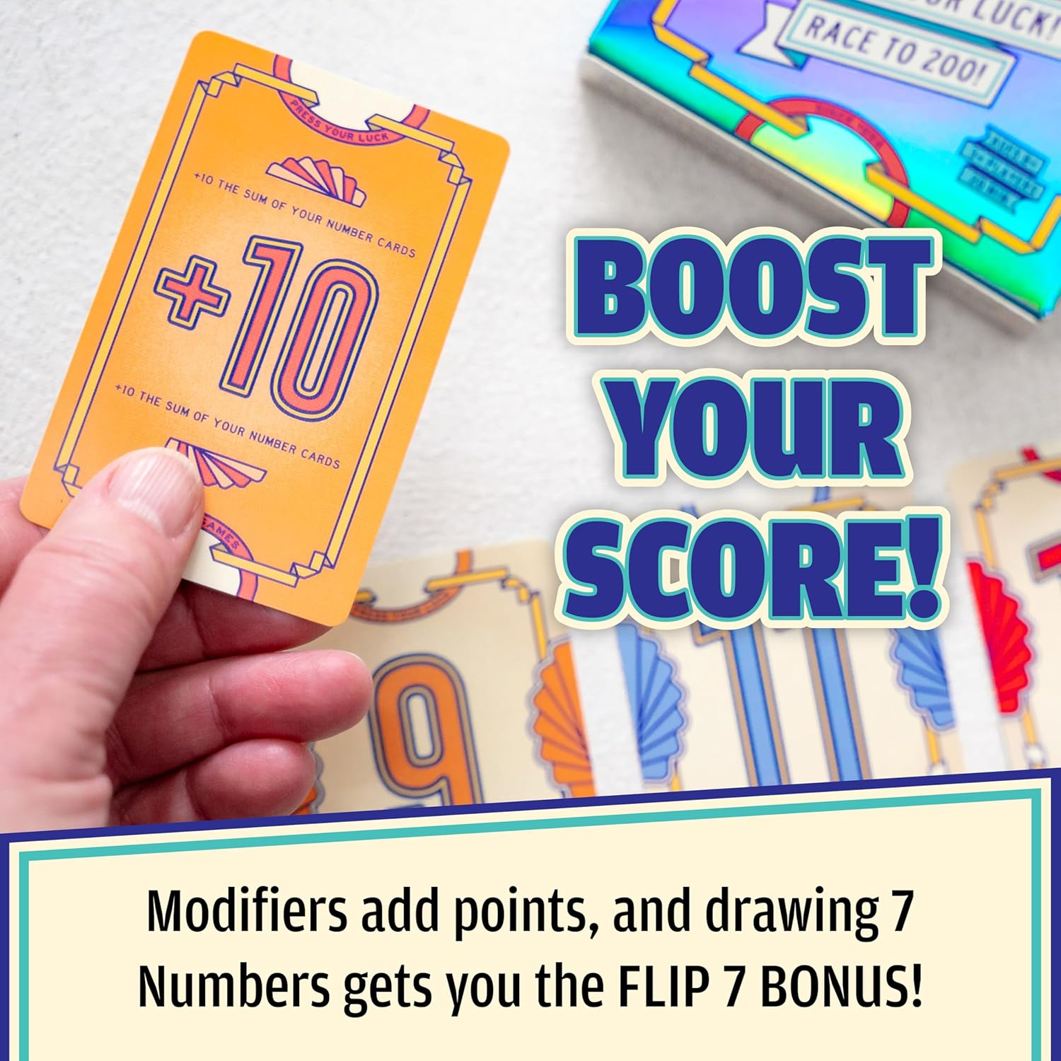USAOPOLY Flip 7, The Ultimate Blend of Press Your Luck & Strategy, Fast-Paced