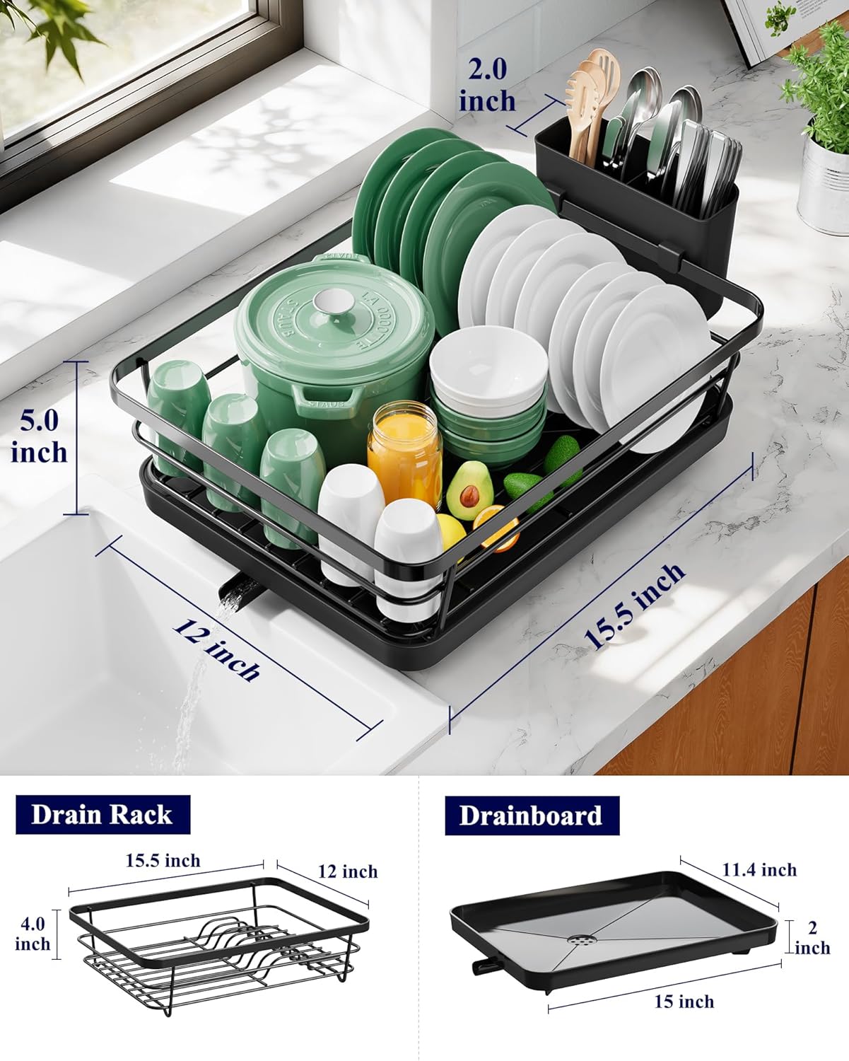 Kitsure Dish Drying Rack for Kitchen Counter, Stainless Steel Sink