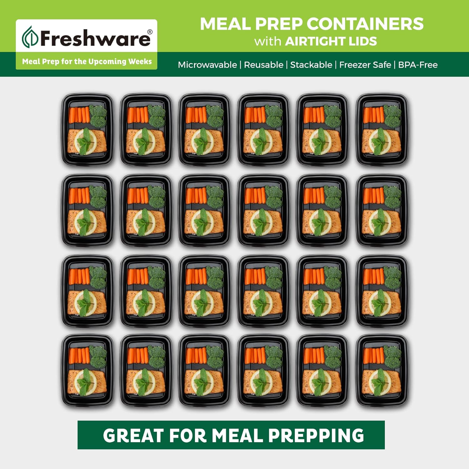 Freshware Meal Prep Containers 50 Pack 1 Compartment Food Storage Containers