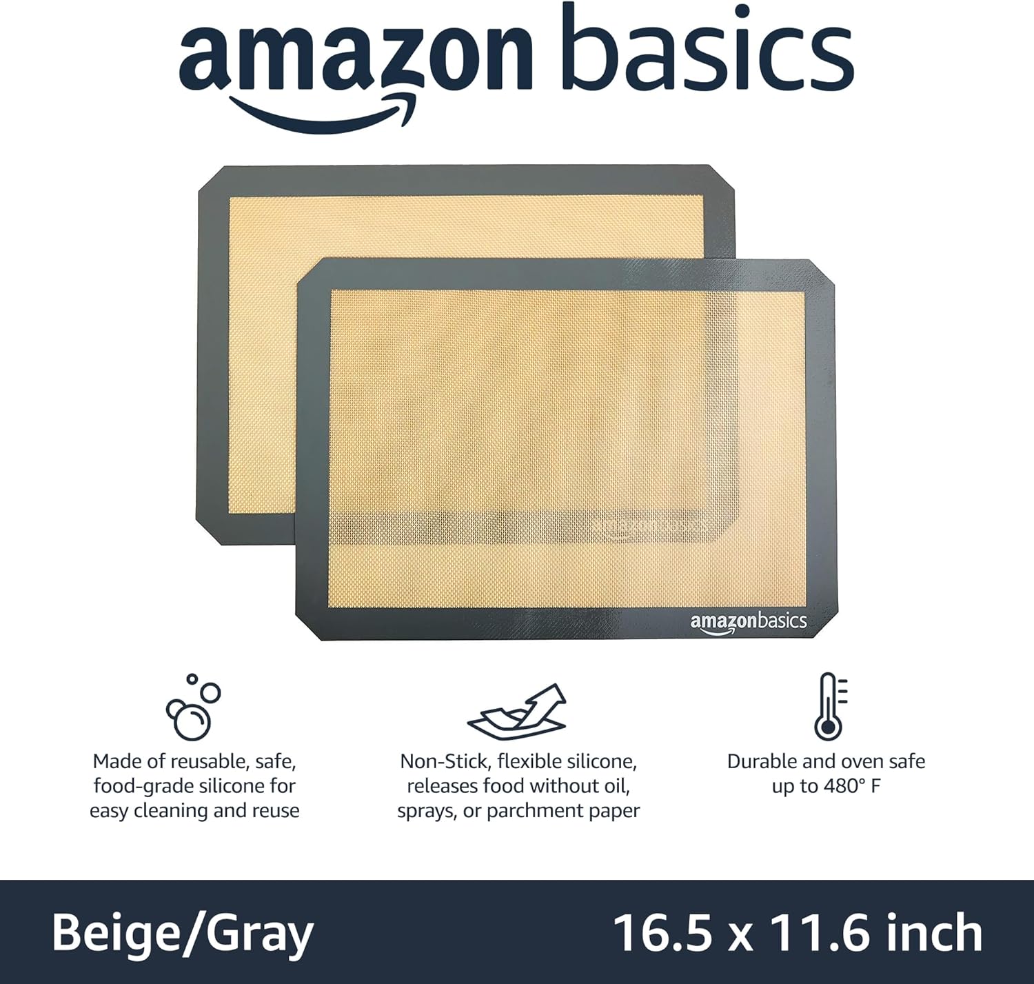 Amazon Basics Silicone Rectangular Baking Mat, Non-Stick, Reusable