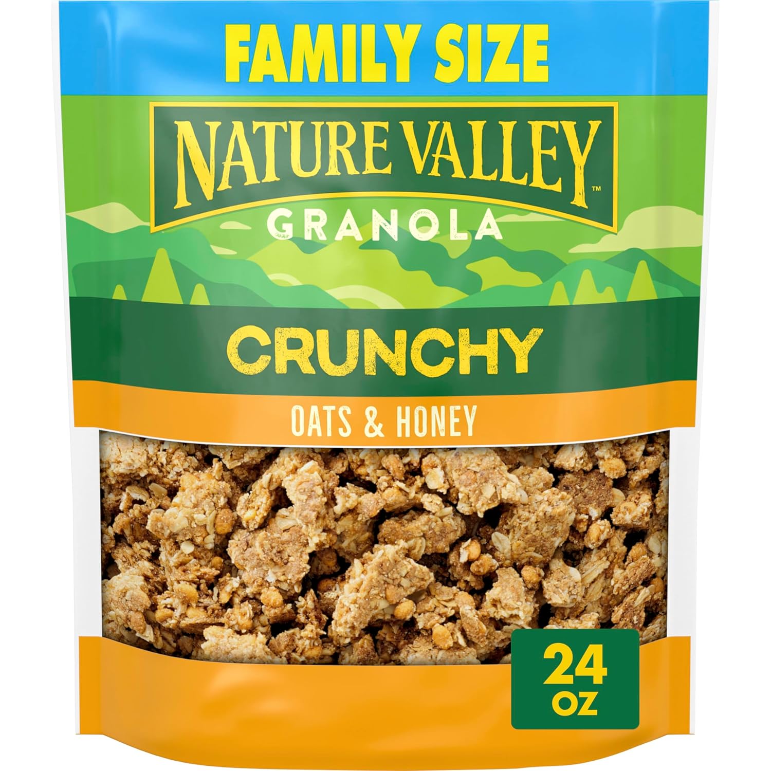 Nature Valley Crunchy Granola, Oats and Honey, Resealable Snack Pouch, Family