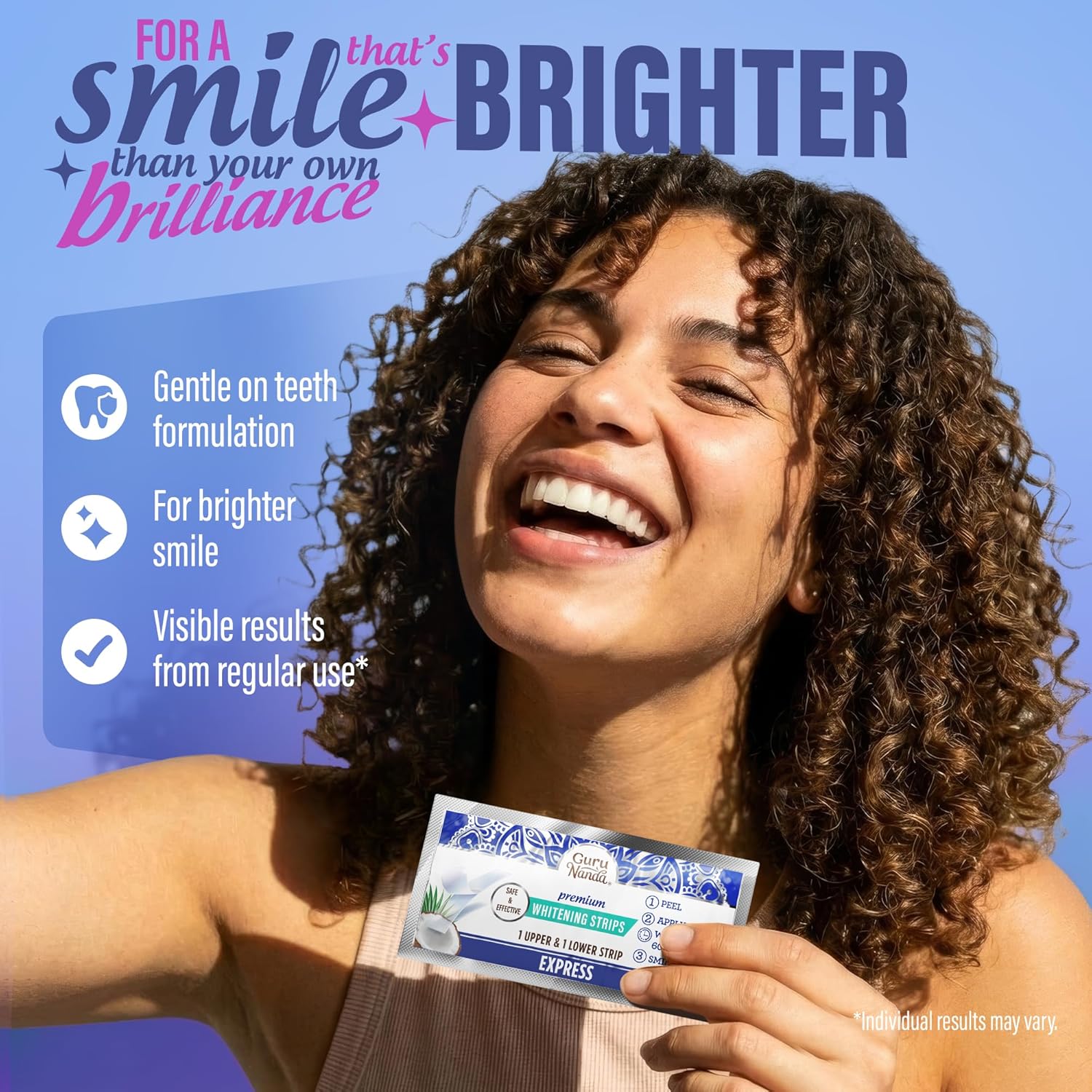 GuruNanda Teeth Whitening Strips - 7-Day Treatment with Non-Slip, Dry Strip Technology - Whitening Designed with Care for a Brighter Smile