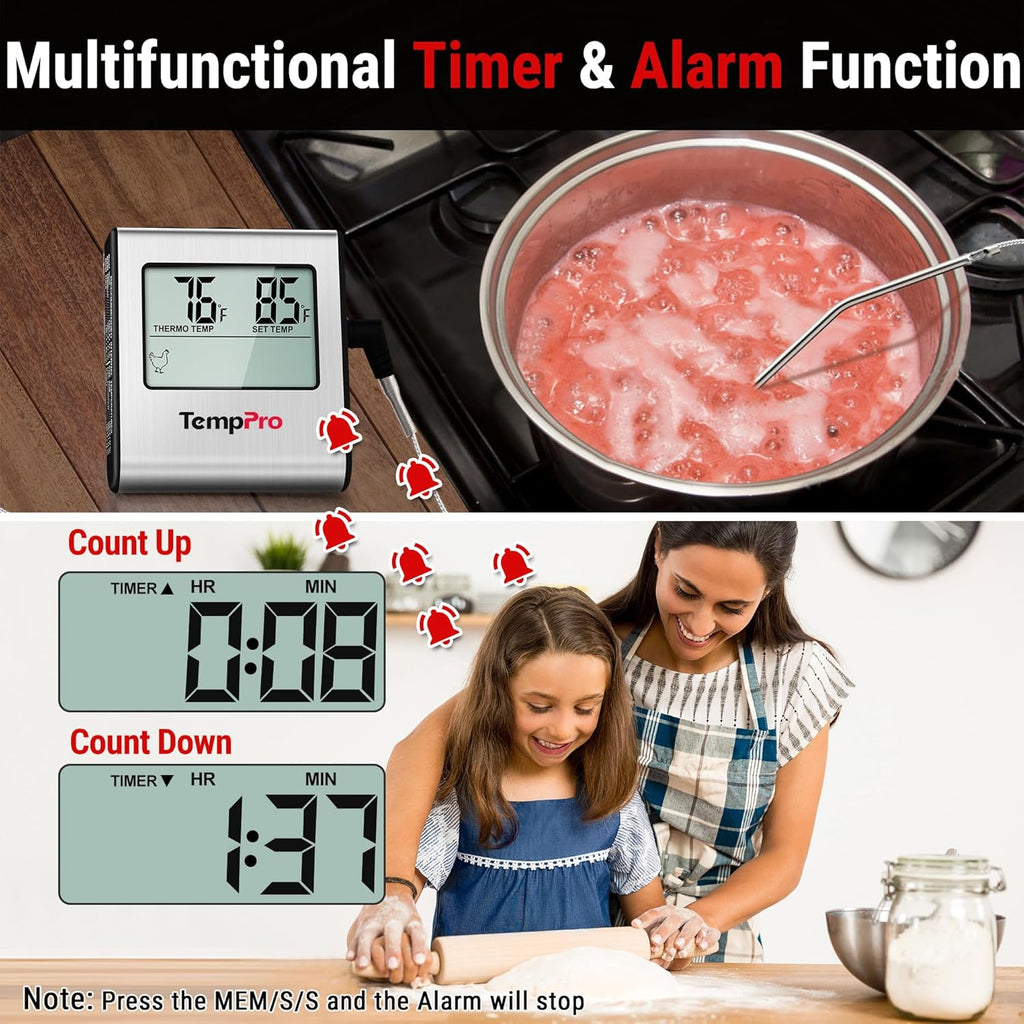 TempPro TP16 Large LCD Digital Cooking Food Meat Thermometer for Smoker Oven