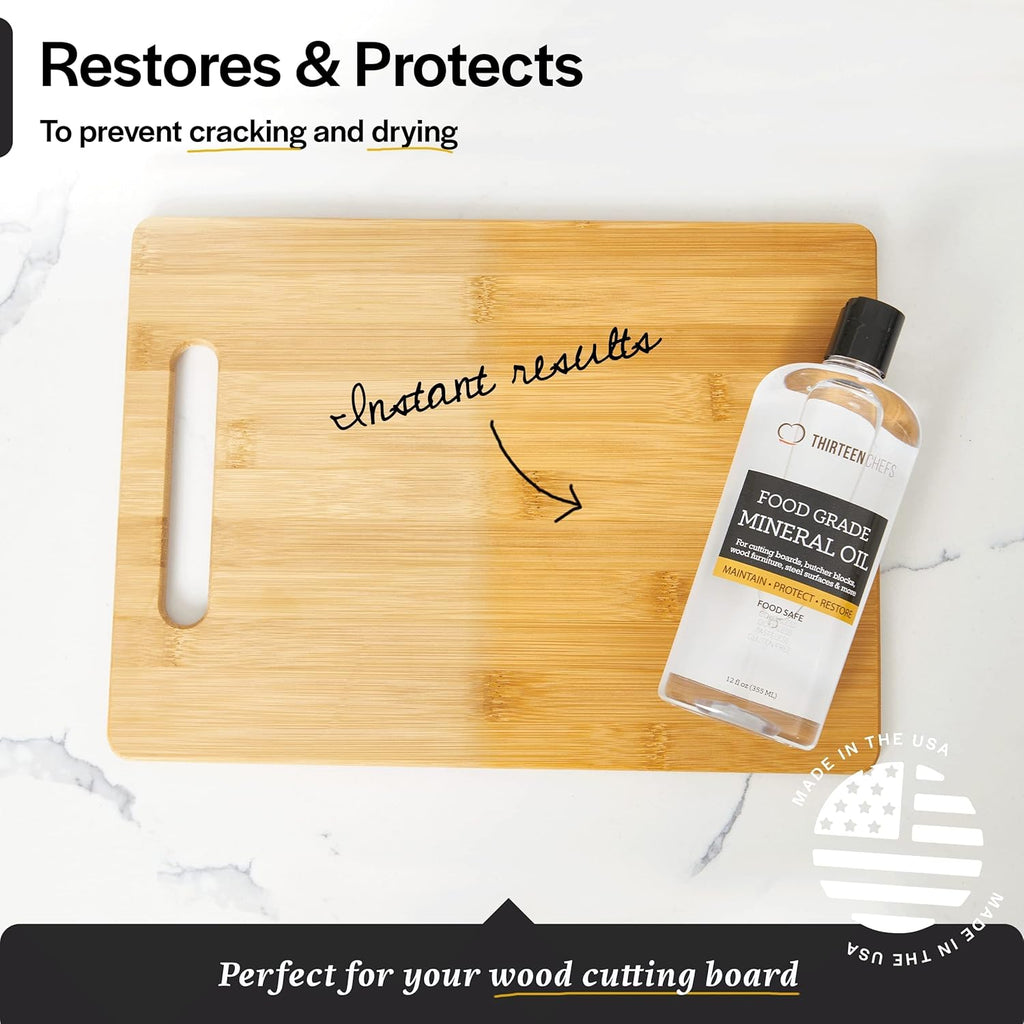 Thirteen Chefs Mineral Oil - 8 oz Food Grade Conditioner for Wood Cutting