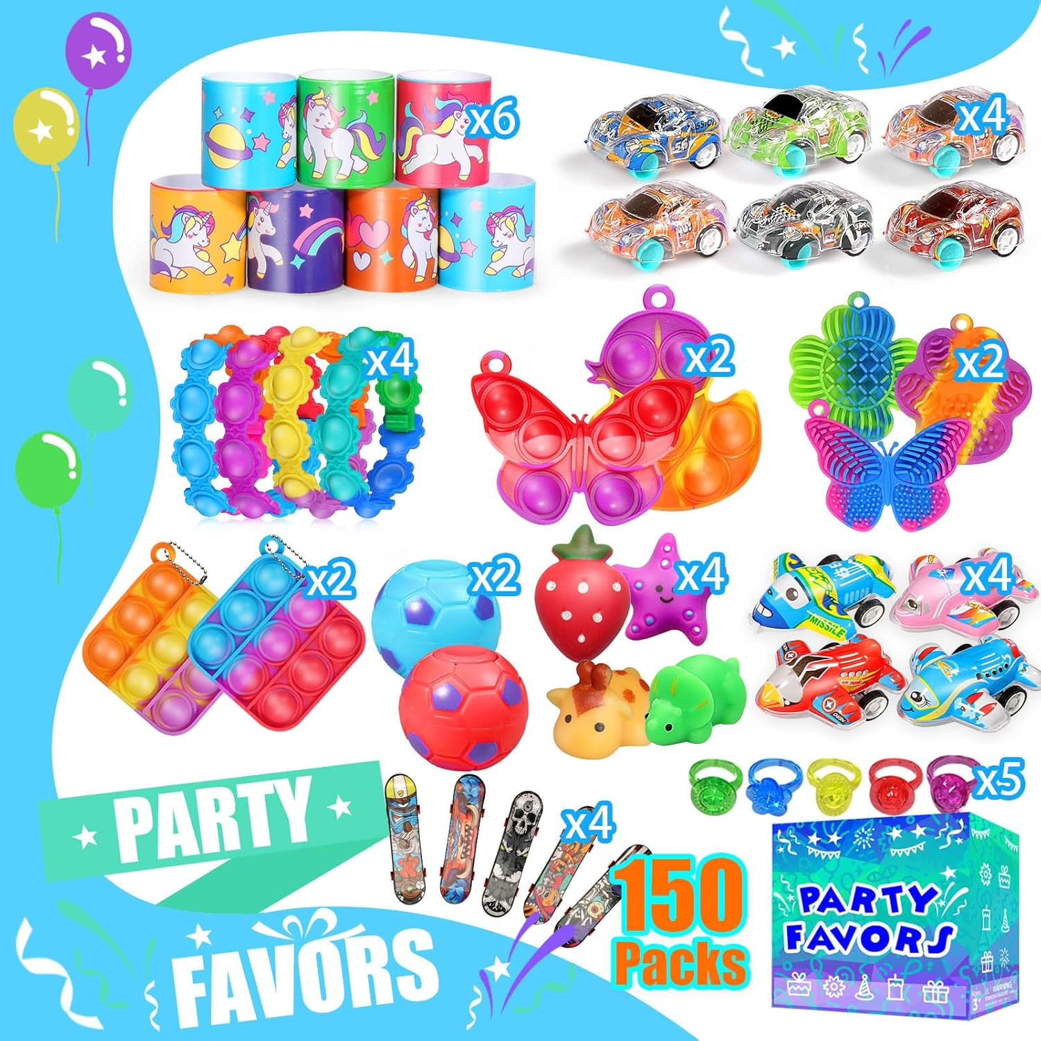 Party Favors for Kids 8-12 4-8, 150-Pack Fidget Toys Bulk, Treasure Box Toys