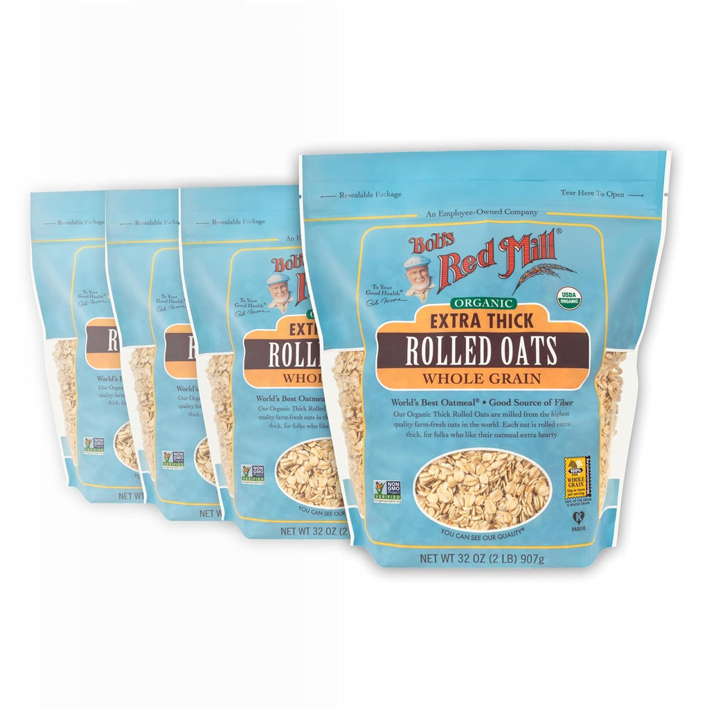 Bob's Red Mill Organic Extra Thick Rolled Oats, 32oz (Pack of 4) - Non GMO