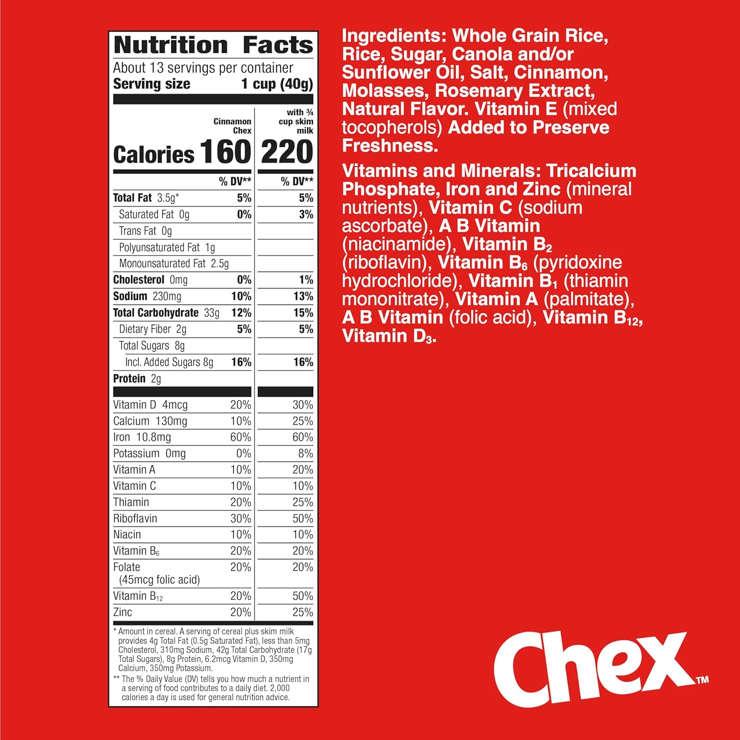 Cinnamon Chex Cereal, Gluten Free Breakfast Cereal, Made with Whole Grain