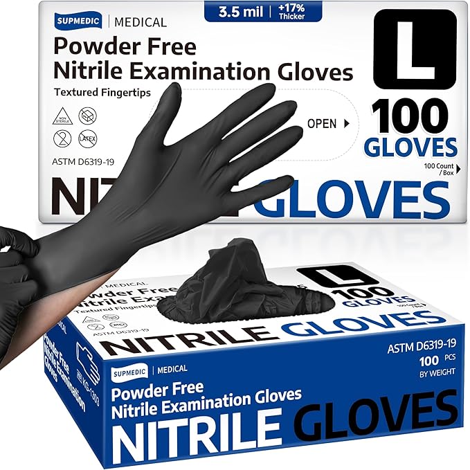 Supmedic Medical Soft Max‰ã¢ Black Nitrile Disposable Gloves, 100 Pcs