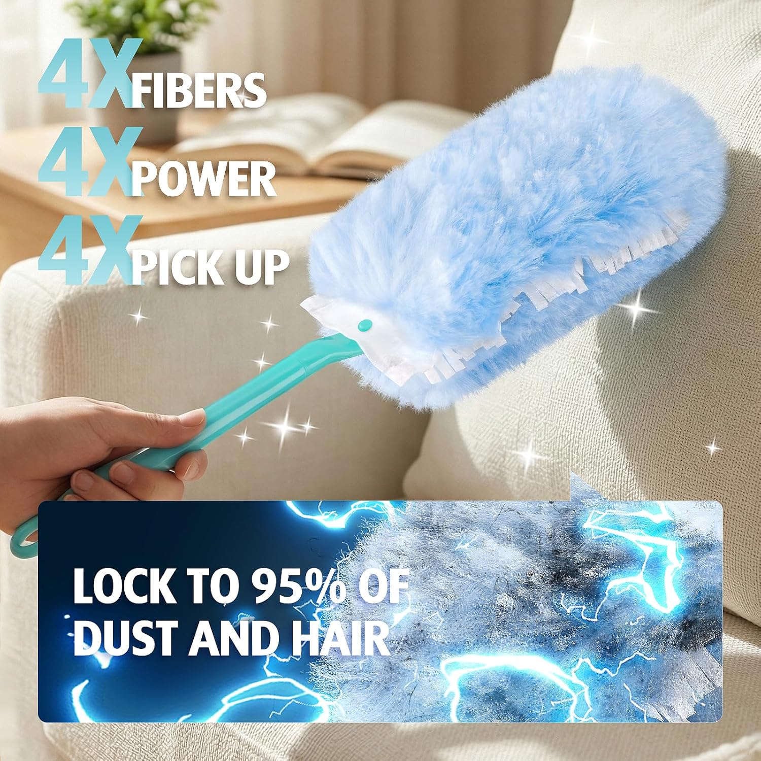 Duster Refill for Swiffer Duster, 30 Count Heavy Duty 2 Side 360å¡ Duster Refills with 1 Handle, 4X Microfibers, Disposable Multi Surface Dusters for Cleaning