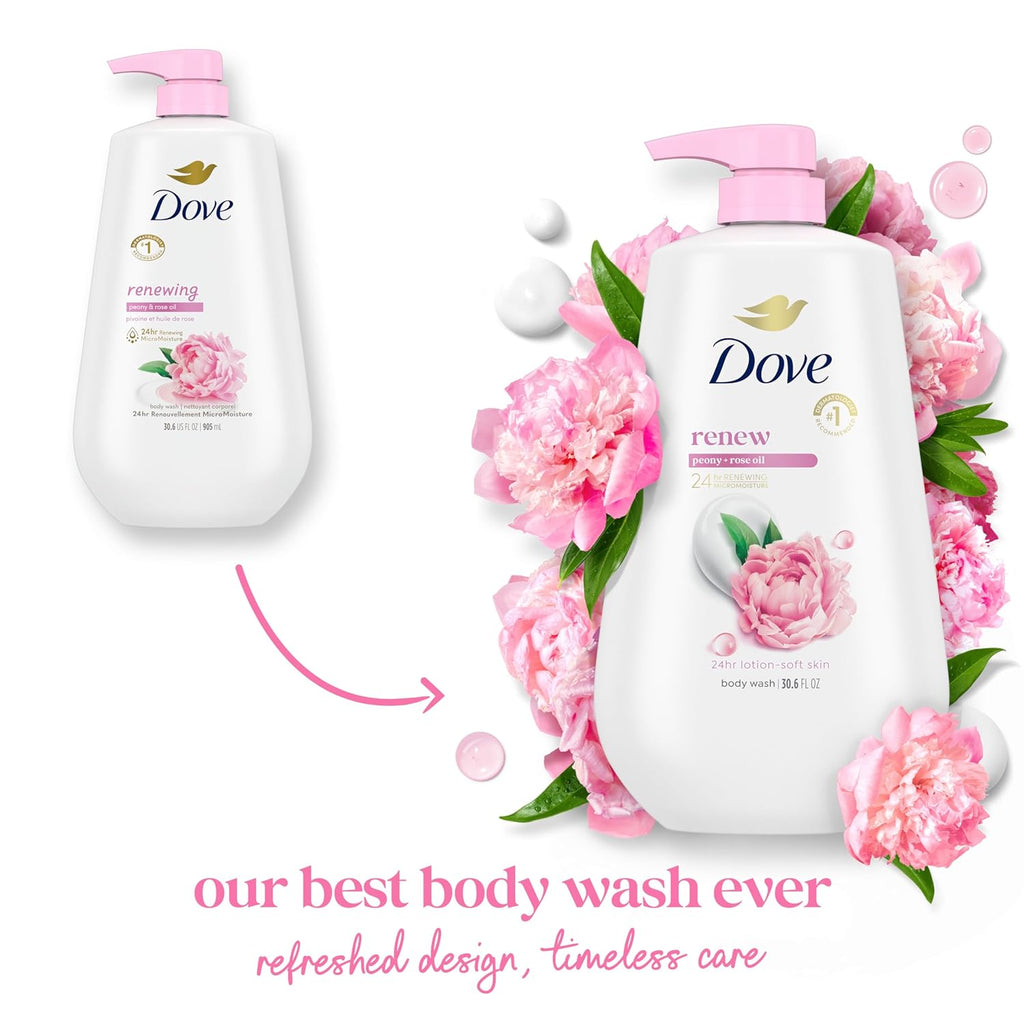 Dove Body Wash with Pump Renew Peony & Rose Oil For 24hr Lotion-Soft Skin