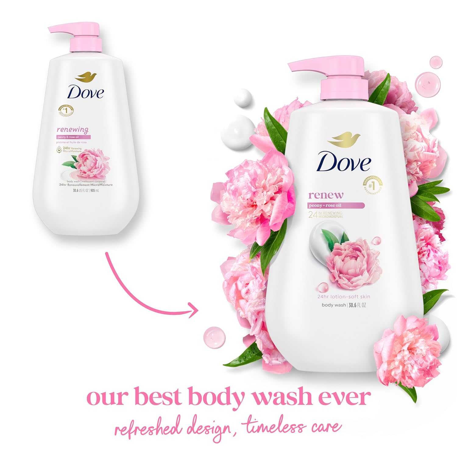 Dove Body Wash with Pump Renew Peony & Rose Oil For 24hr Lotion-Soft Skin