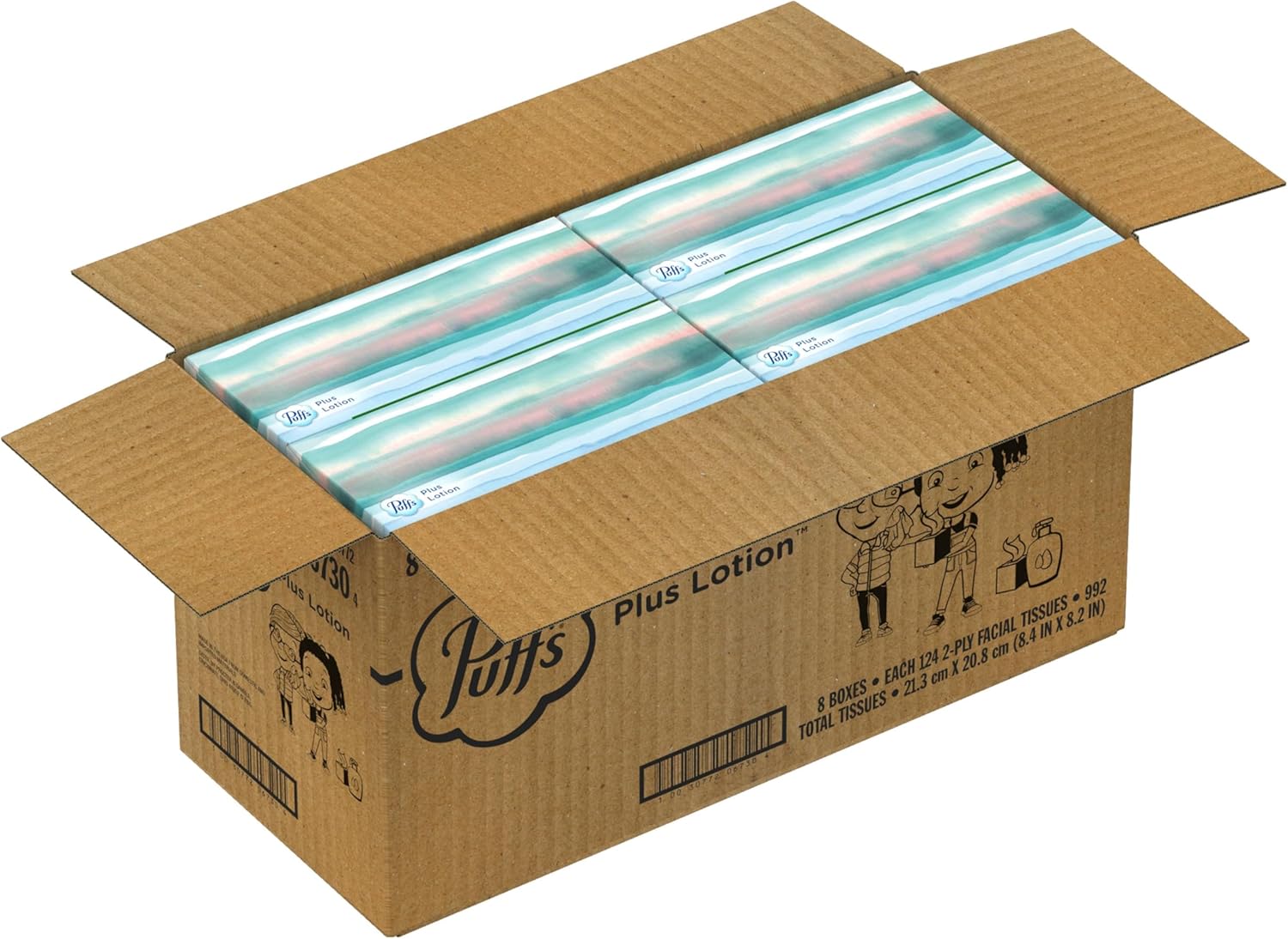 Puffs Plus Lotion Facial Tissues, 8 Family Boxes, 124 Facial Tissues per Box