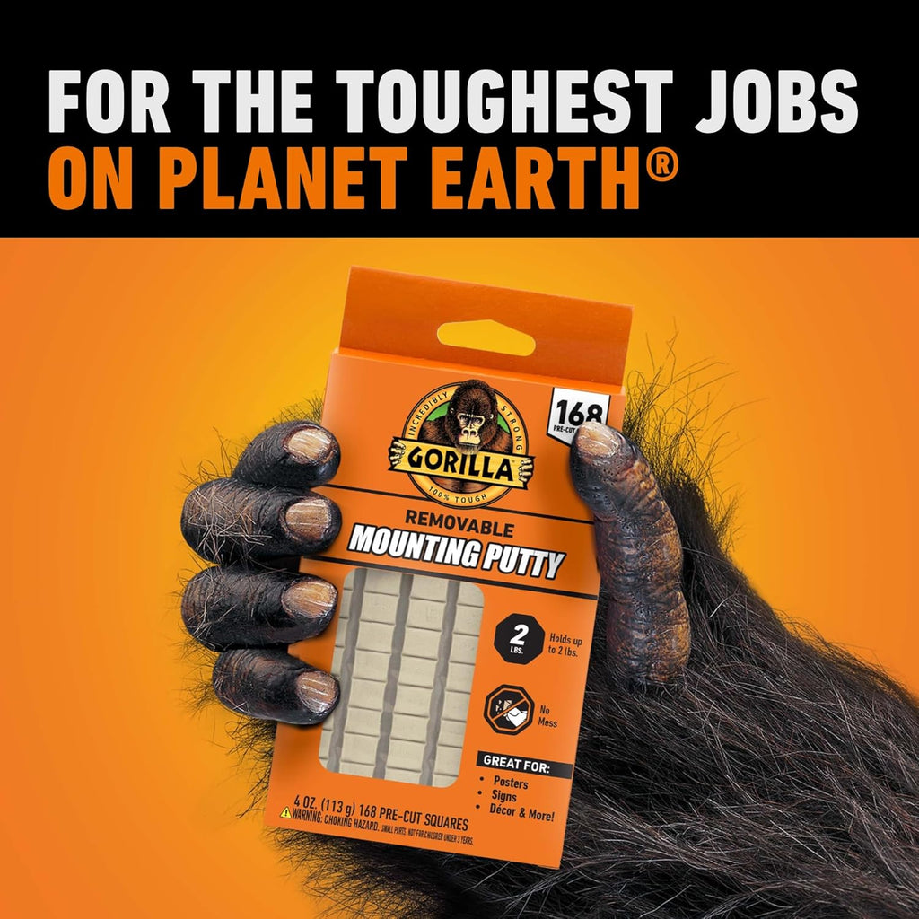 Gorilla Mounting Putty, Natural Tan Color, 168 Pre-Cut Squares (Pack of 1)