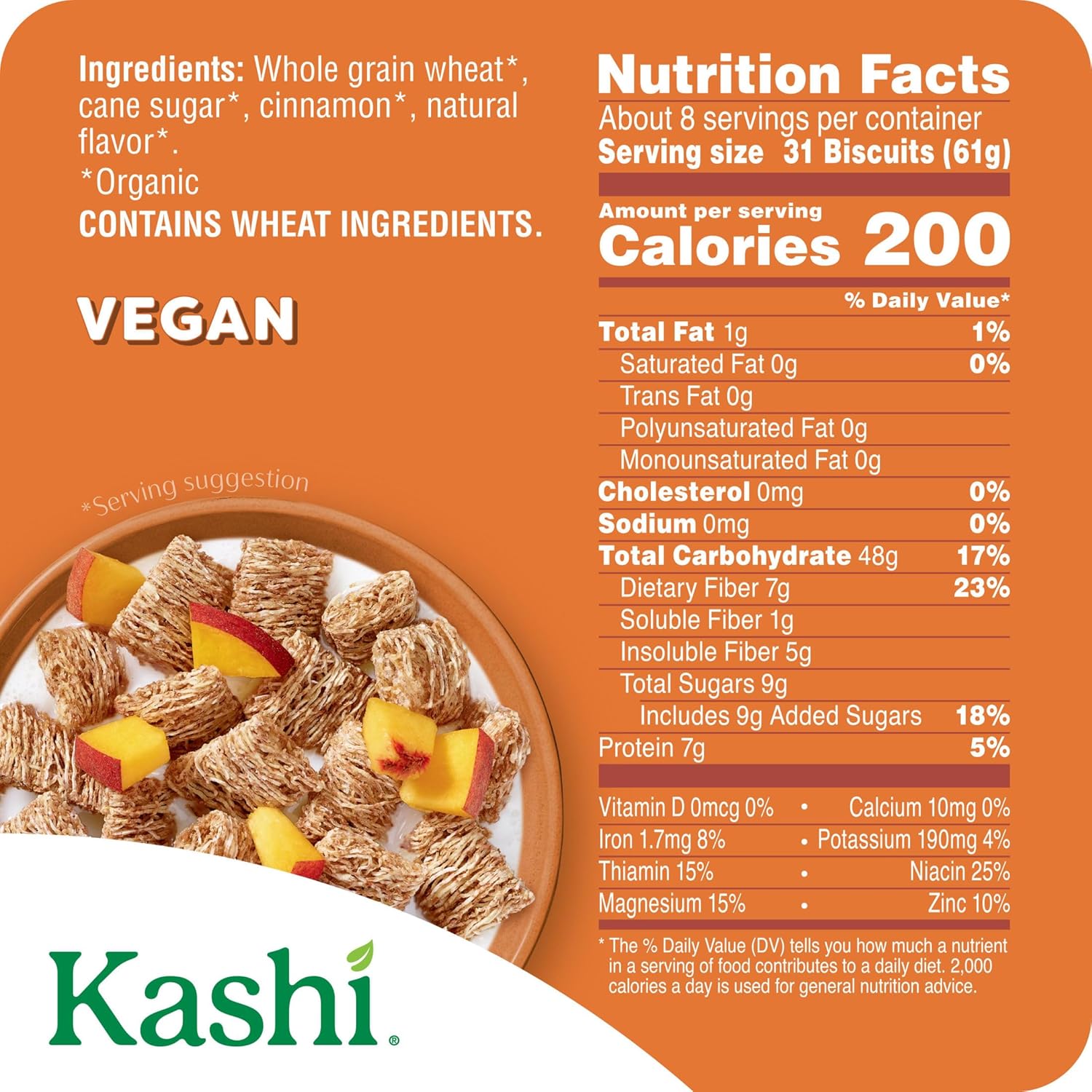 Kashi Breakfast Cereal, Organic, Whole Grain, Cinnamon Harvest, 18oz Box (1