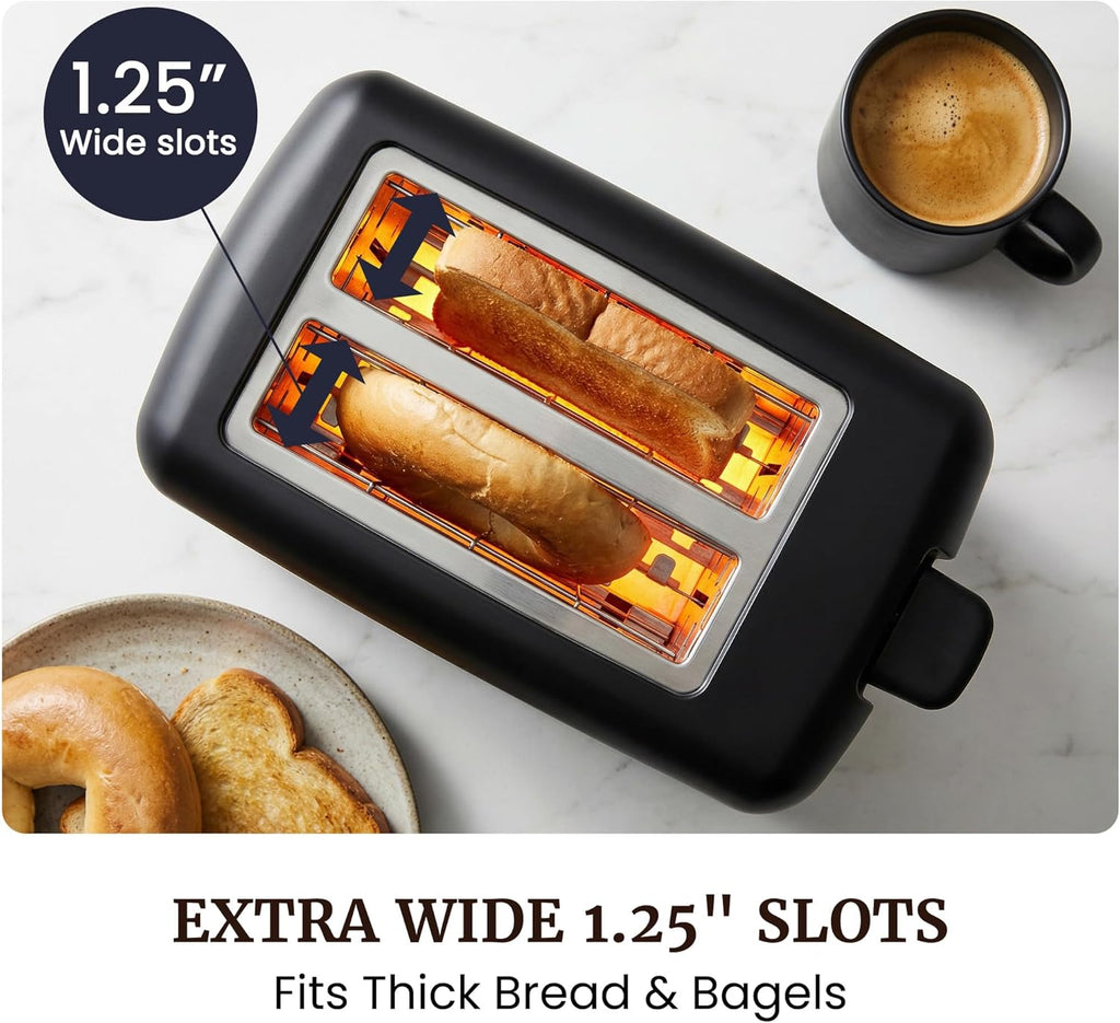 Elite Gourmet 2-Slice Cool Touch Toaster ‰ÛÒ 6 Browning Levels, Extra Wide 1.25‰۝ Slots for Bagels & Thick Bread, Cancel Function, Compact, ETL Certified, Black