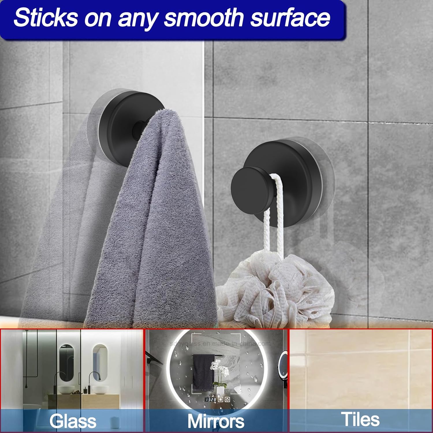 Bntuk Suction Cup Hooks for Shower, Removable Towel Hooks for Bathroom Window
