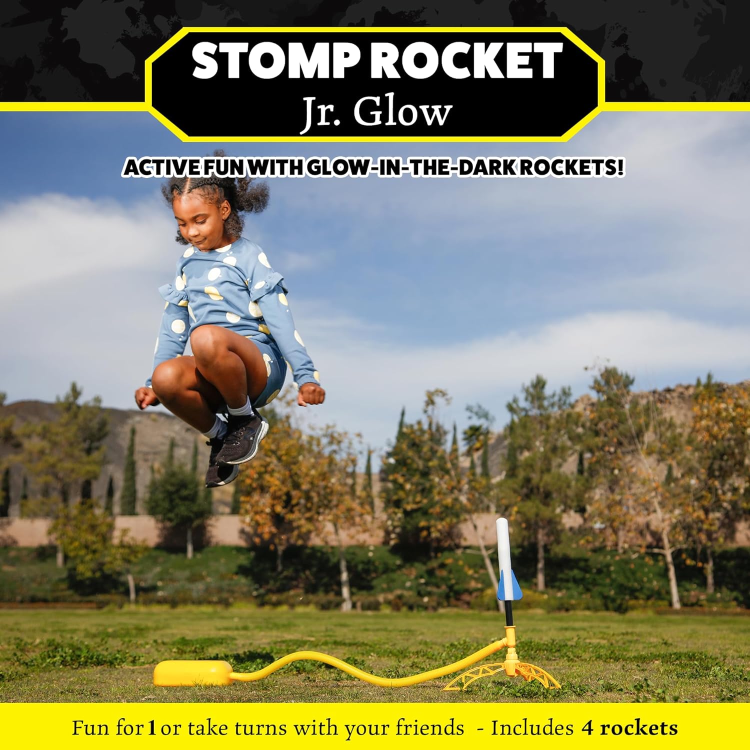 Stomp Rocket Jr Glow Rocket Launcher for Kids - 4 Glow-in-The-Dark Rockets
