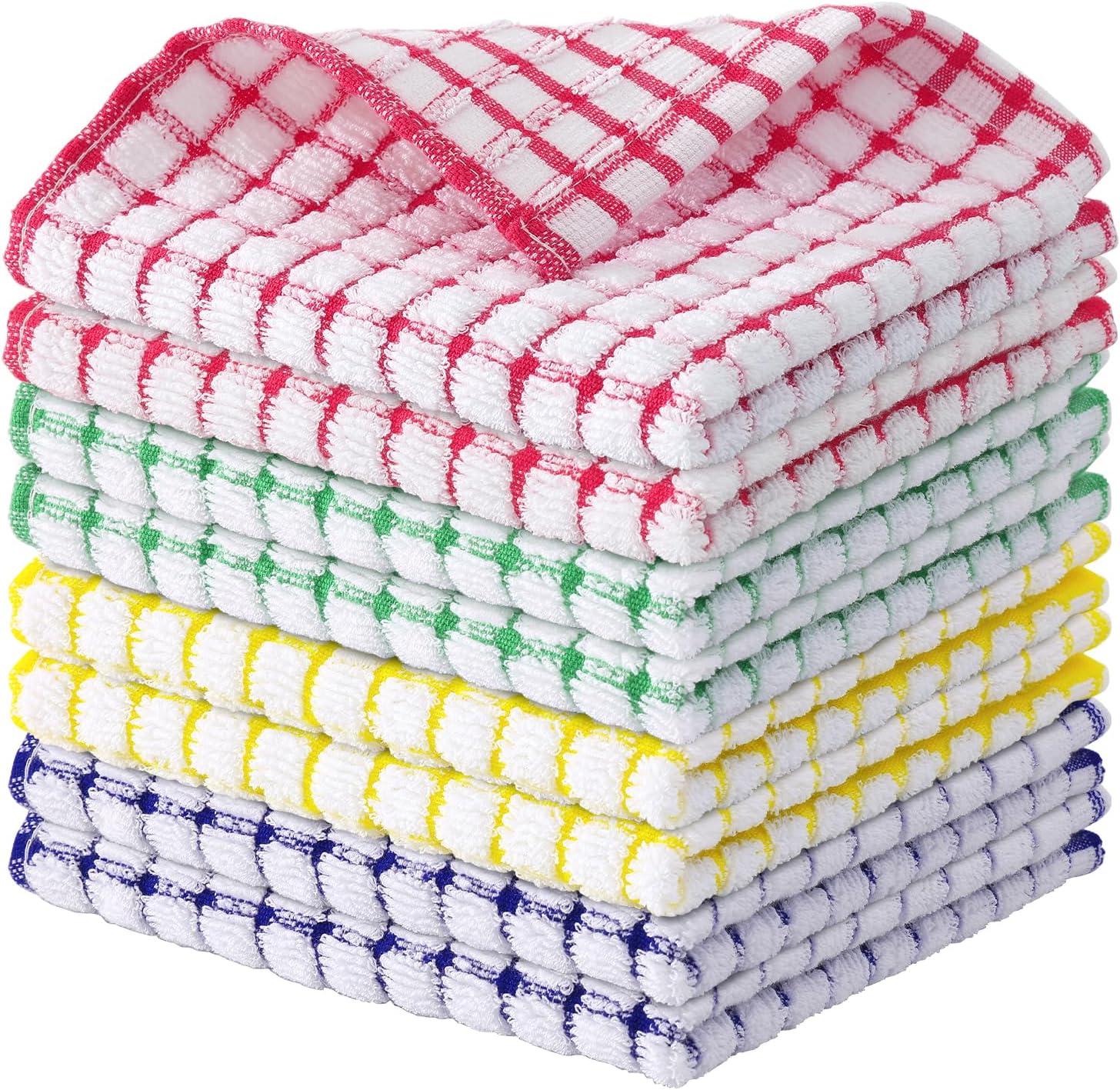 Kitinjoy Cotton 8 Pack Terry Kitchen Dish Cloths, 12 x 12 Inches Super Soft