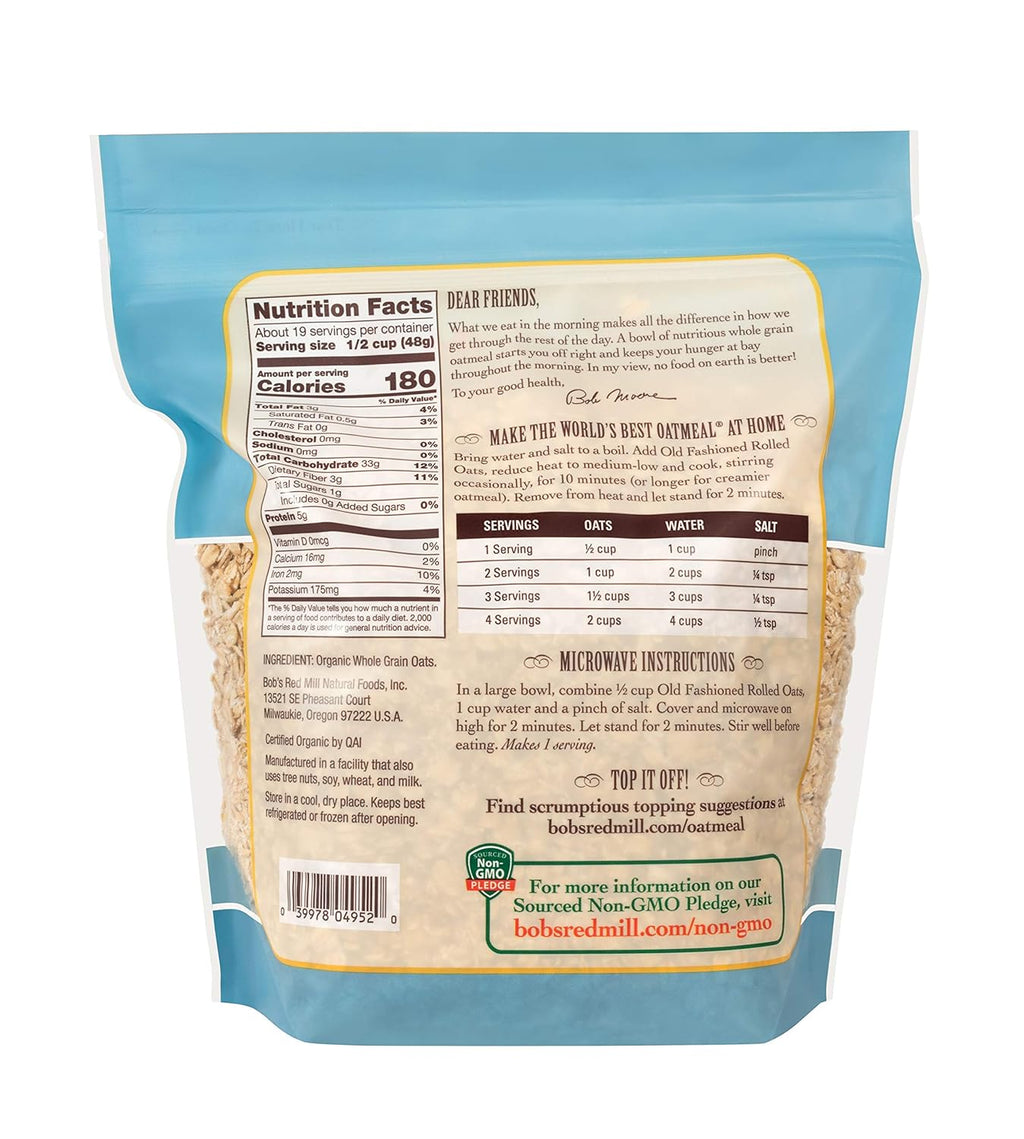 Bob's Red Mill Organic Old Fashioned Rolled Oats, 32oz (Pack of 4) - Non GMO