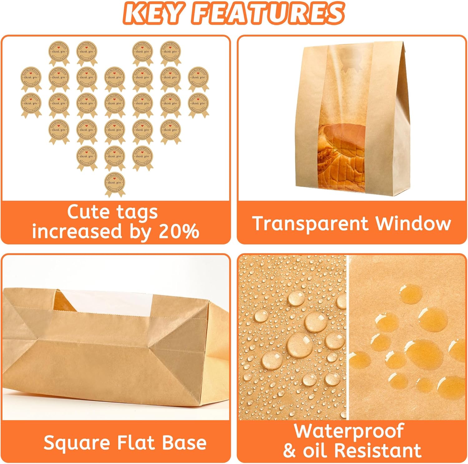 50 Pcs Bread Bags for Homemade Bread, Sourdough Paper With Window, 50%