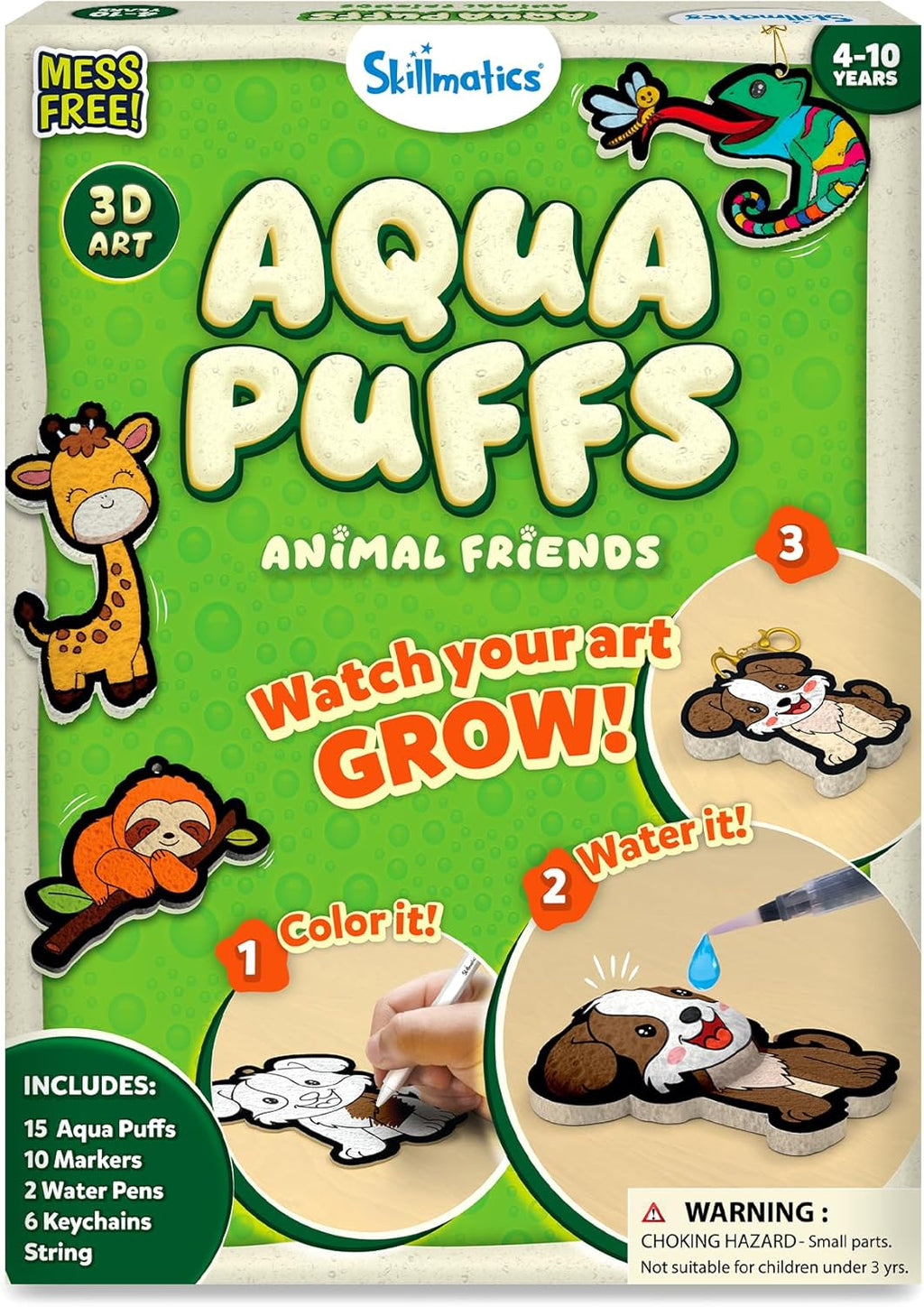 Skillmatics Aqua Puffs - 3D Art Kit, Animals, Mess-Free Paint by Number Craft