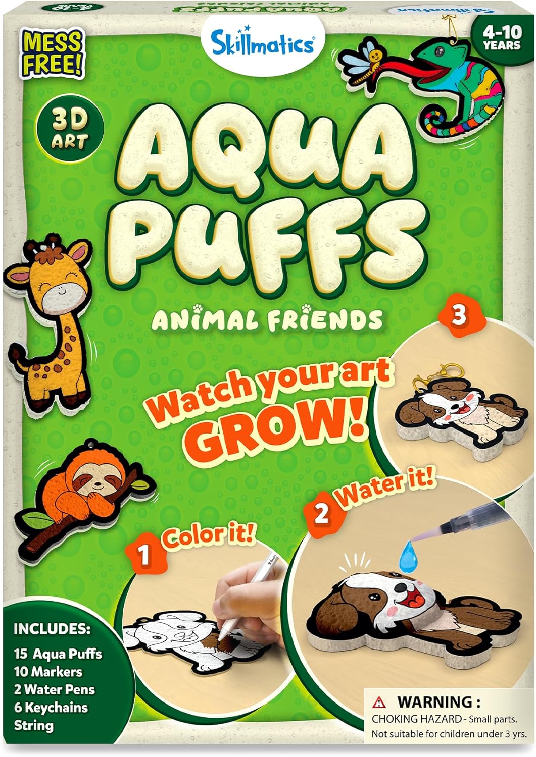Skillmatics Aqua Puffs - 3D Art Kit, Animals, Mess-Free Paint by Number Craft