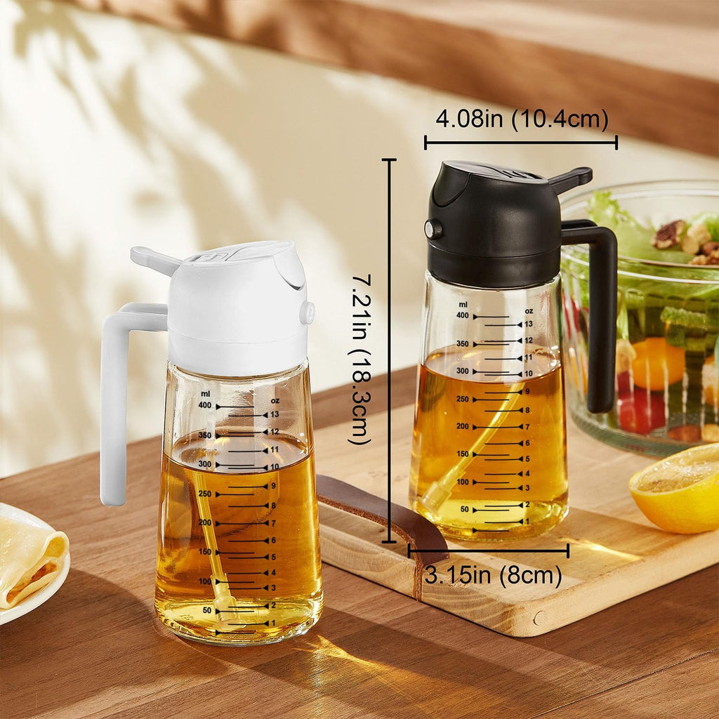 TrendPlain 16oz/470ml Glass Olive Oil Sprayer for Cooking ‰ÛÒ 2 in 1 Olive Oil Dispenser Bottle for Kitchen Gadgets and Air Fryer Accessories, Salad, BBQ - Black