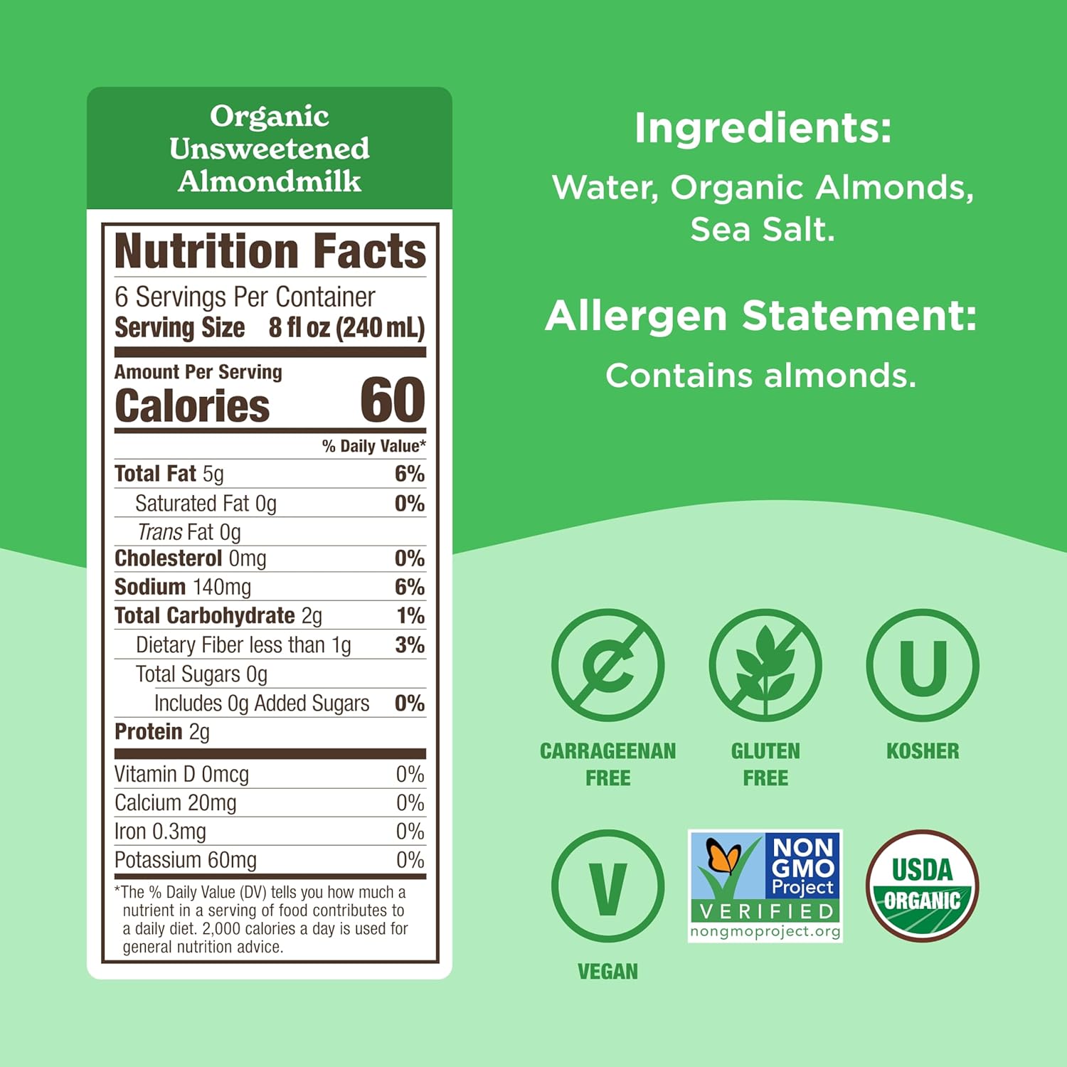 Califia Farms - Organic Unsweetened Almond Milk, 48 Oz, Dairy Free, Keto
