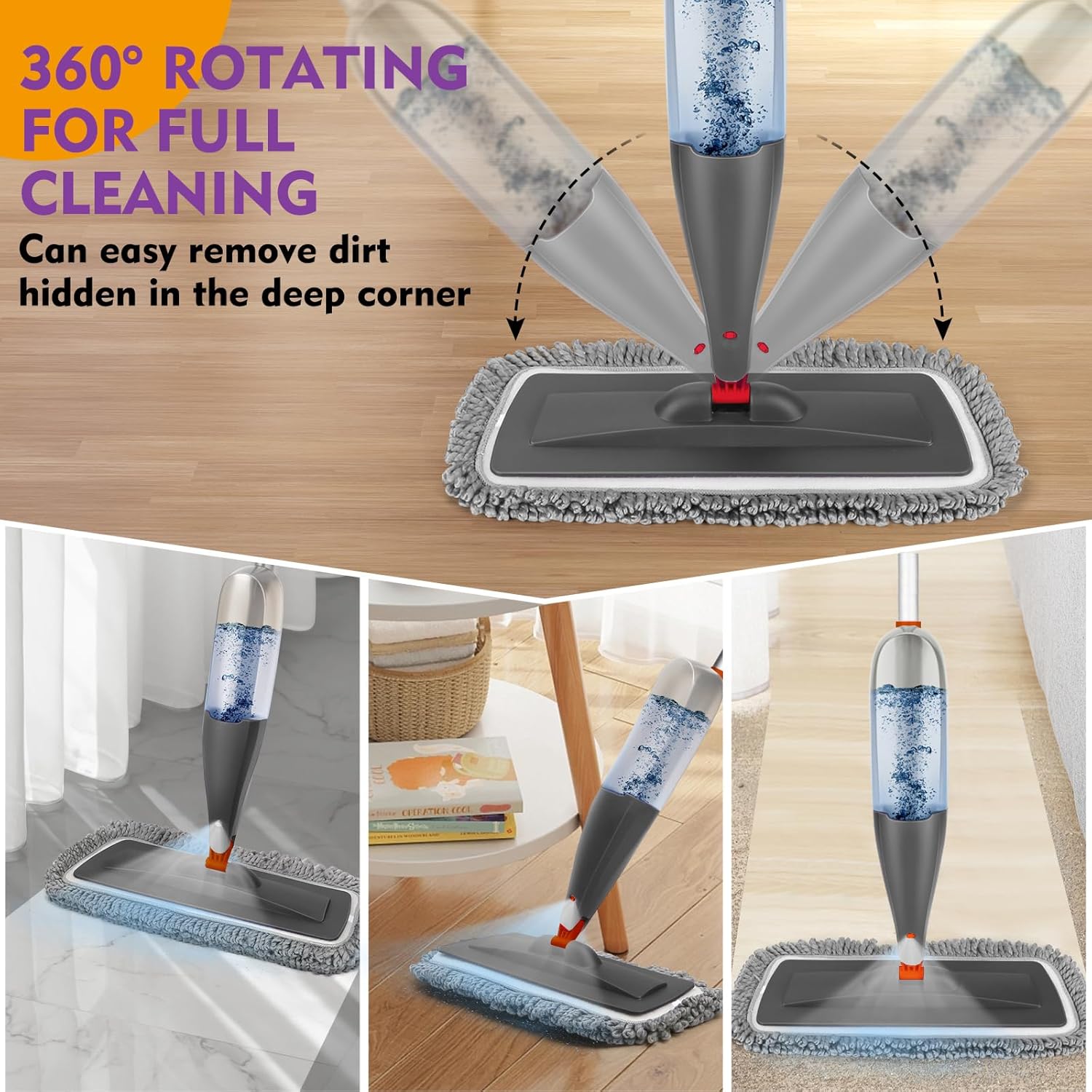 Spray Mop for Floor Cleaning with Washable Pads, Microfiber Wet Mops with 800