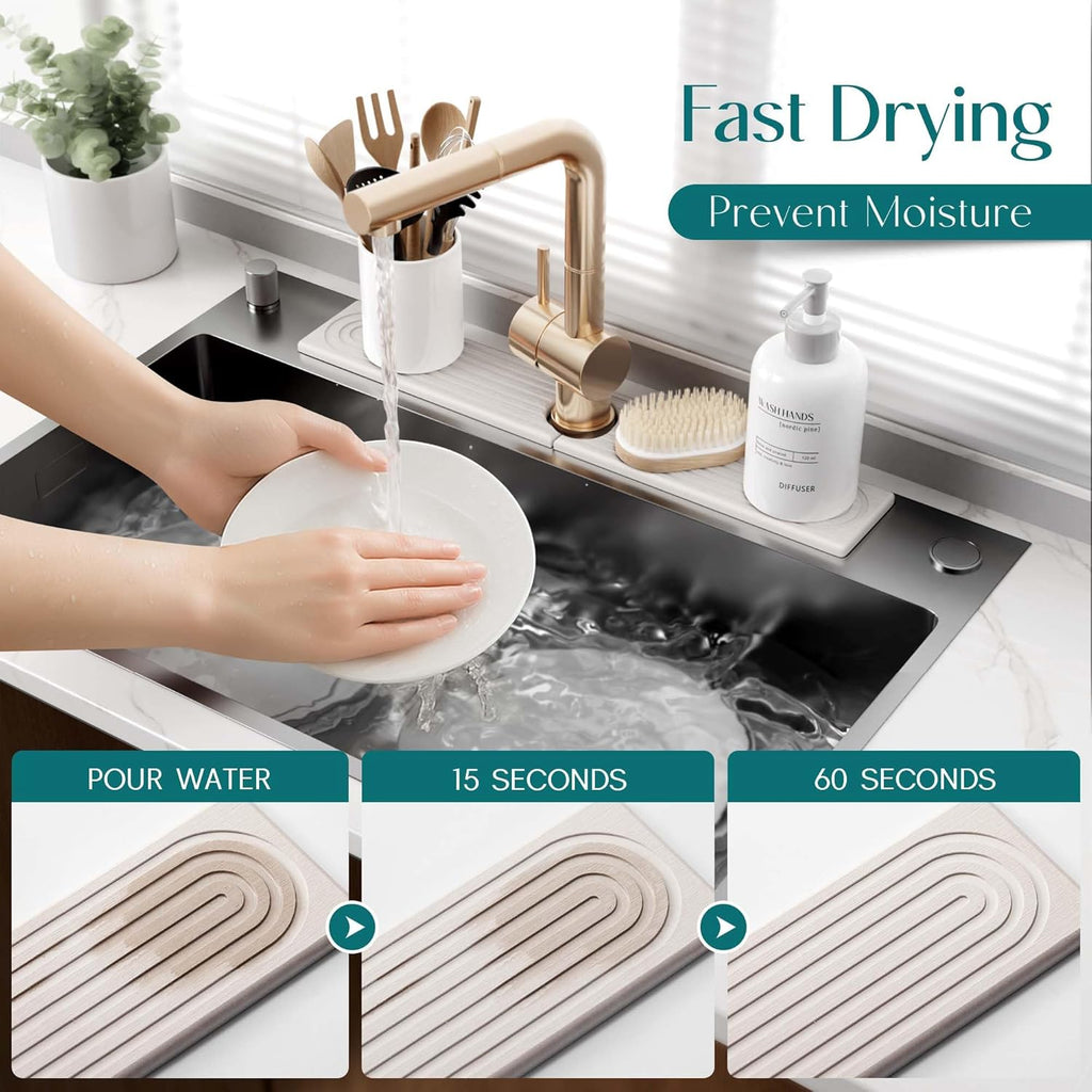 Eormoe Faucet Mat for Kitchen Sink ‰ÛÒ Diatomite Stone Drying Mat & Sink