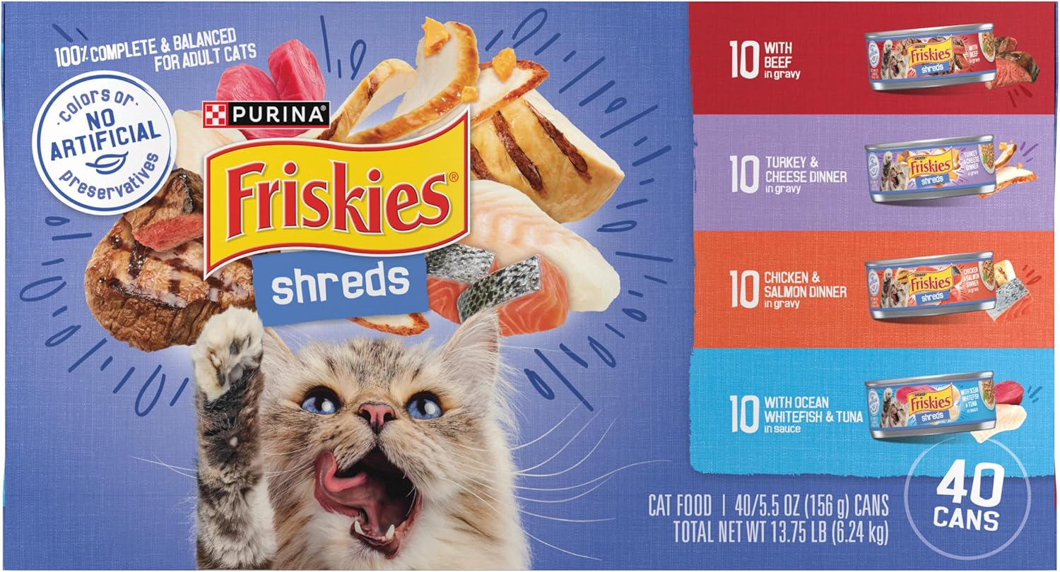 Purina Friskies Wet Cat Food Variety Pack, Shreds With Beef, Turkey and
