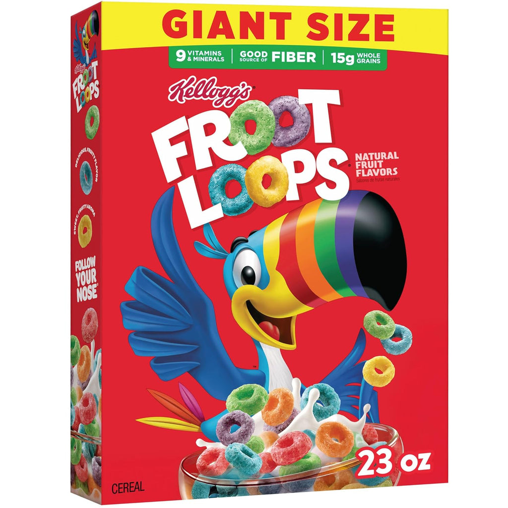 Kellogg's Froot Loops Breakfast Cereal, Good Source of Fiber, 15g Whole