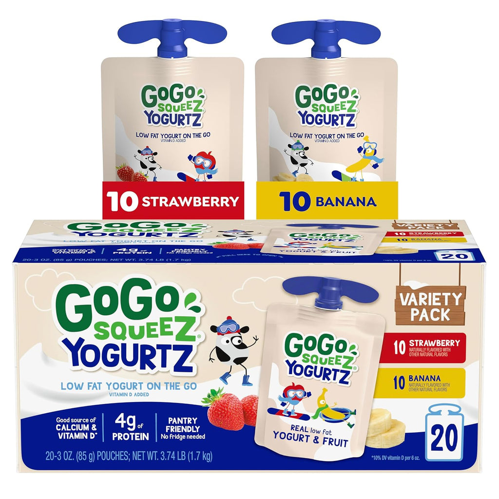 GoGo squeeZ yogurtZ Variety Pack, Strawberry & Banana, 3 oz (Pack of 20)