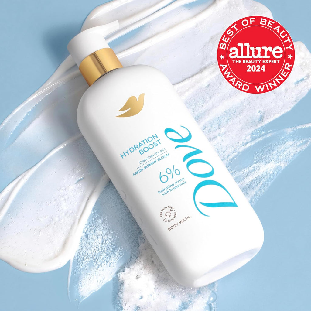 Dove Serum Body Wash Hydration Boost actively drenches dry skin with Hyaluronic Acid Serum 18.5 Fl Oz