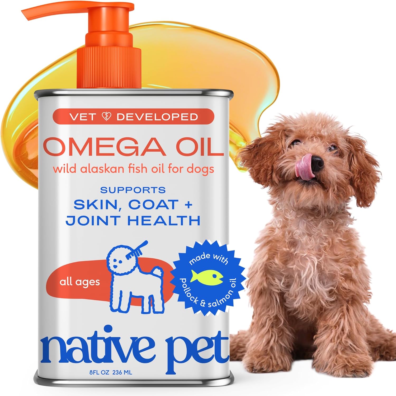 Native Pet Omega 3 Fish Oil for Dogs & Cats ‰ÛÒ Wild Alaskan Salmon Oil for Dogs Skin and Coat, Supports Joints, Heart & Shedding ‰ÛÒ Fast-Absorbing Omega 3 6 9 Liquid Supplement ‰ÛÒ 8oz