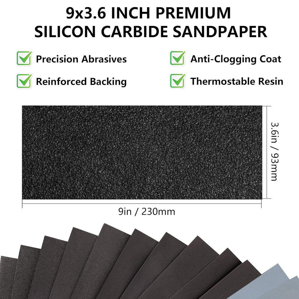 Sandpaper Assortment 120/220/400/600/800/1000/2000 Grit, 21 Sheets, 9 x 3.6