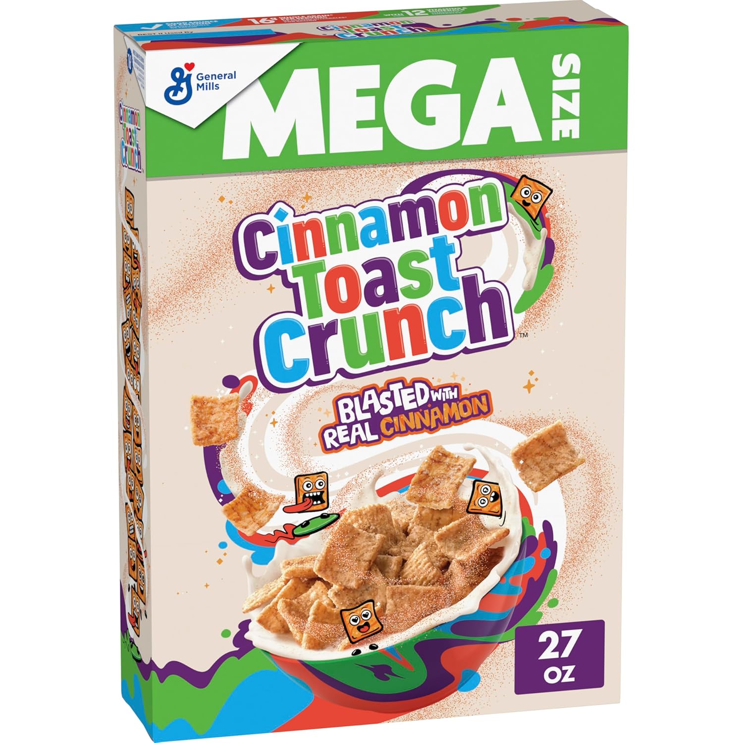 Cinnamon Toast Crunch Breakfast Cereal, Crispy Cinnamon Cereal, Mega Size, 27