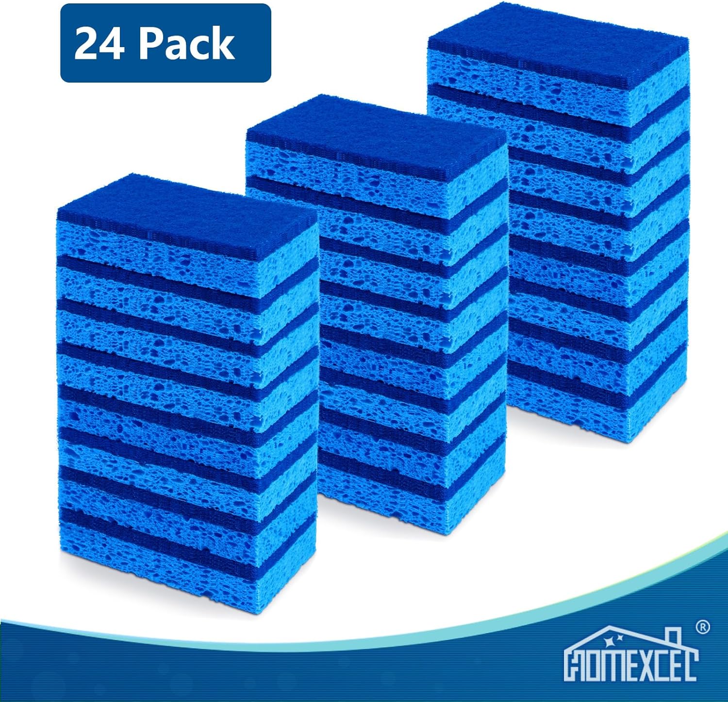 HOMEXCEL Sponges Kitchen 24pcs, Non-Scratch Scrub Dish Sponge Safe on Non-Stick Cookware, Dual Sided Cleaning Sponges for Kitchen, Household, Bathroom and More
