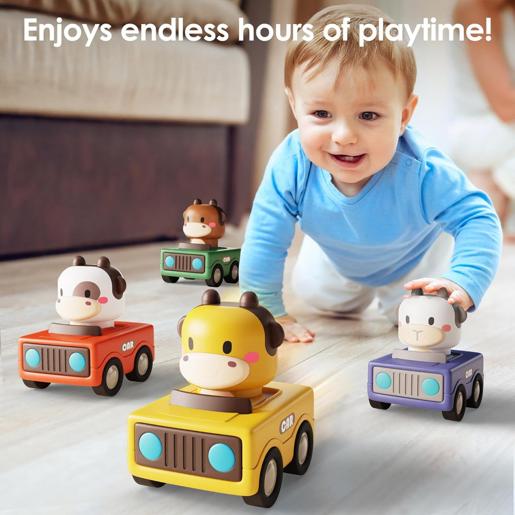 iPlay, iLearn Press to Go Car Toys for Toddlers 1-3, Baby Animal Racing Cars