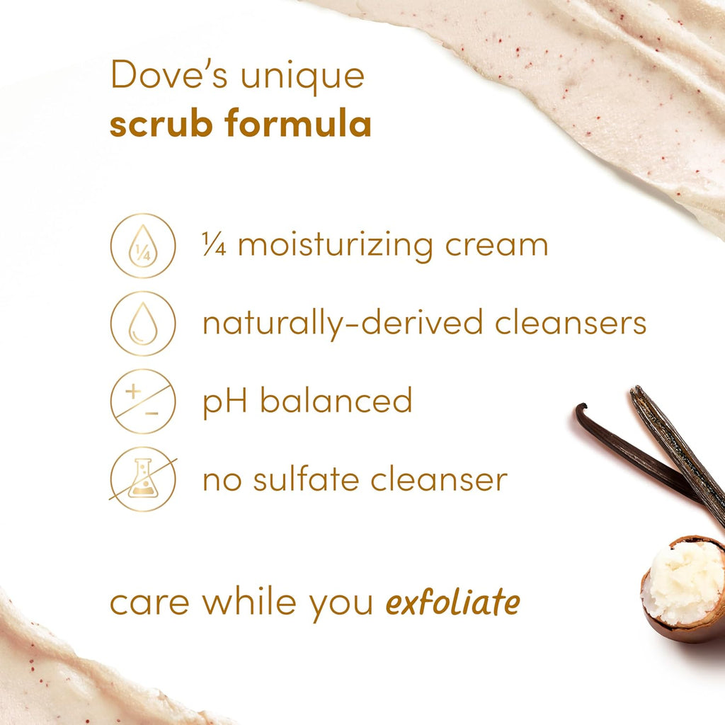 Dove Vanilla Sugar & Shea Butter Body Scrub Exfoliates and Deeply Nourishes